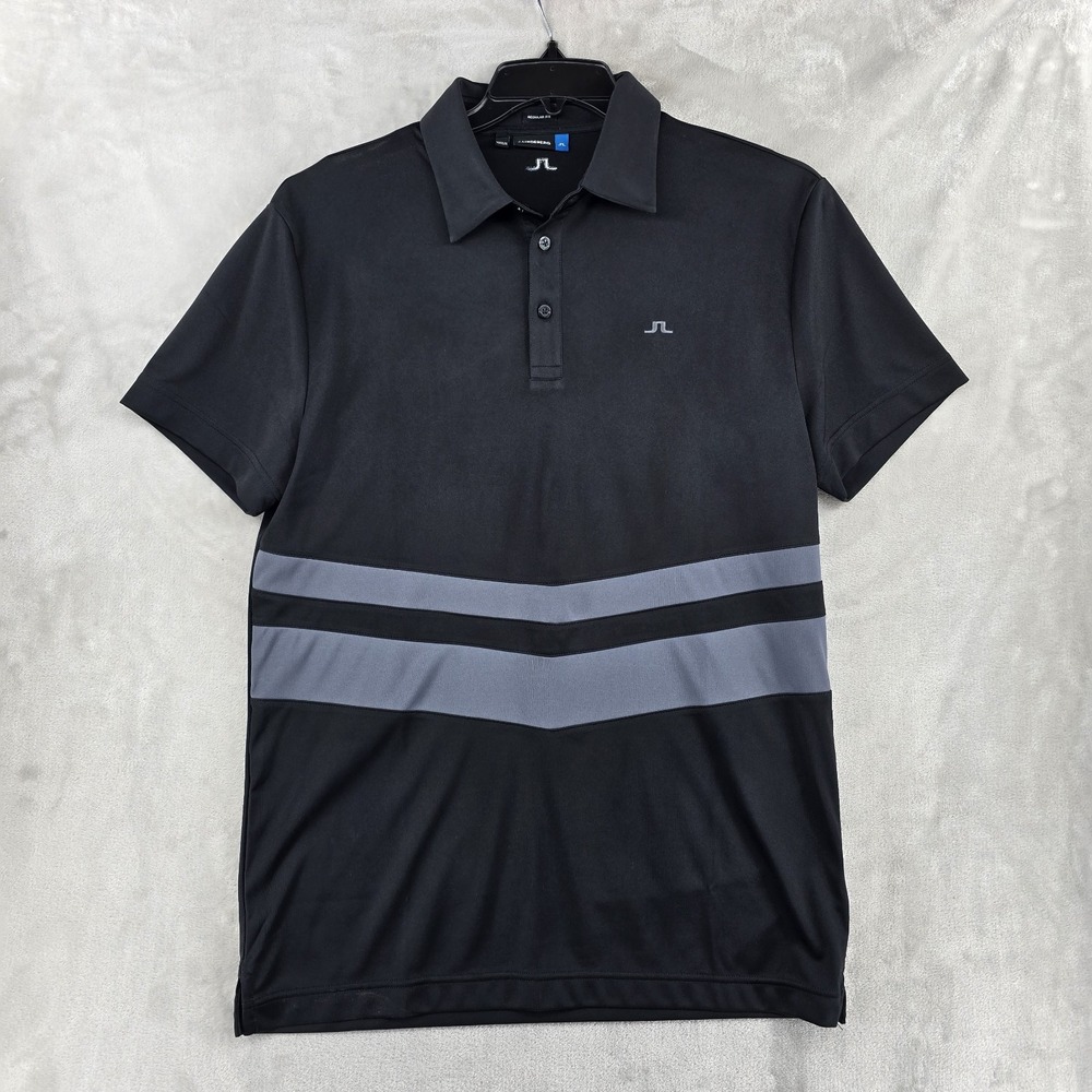 J Lindeberg Peformance Polo Mens Size Large Regular Fit Black / Gray Polyester
